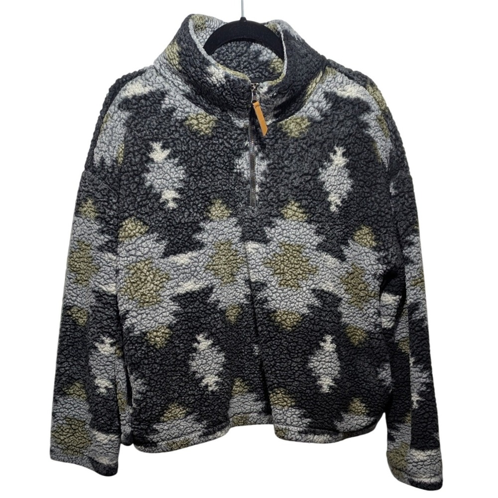 Thread‎ & Supply Aztec Fleece Pullover Women Large Black Aztec Quarter Zip